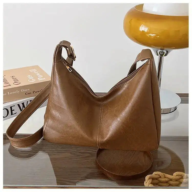 PU Leather Commuter Fashion Vintage Casual Tote Bag Maillard FASHION FREANZY