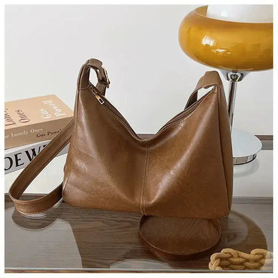 PU Leather Commuter Fashion Vintage Casual Tote Bag Maillard FASHION FREANZY