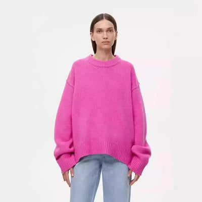 Fashion Loose Knitted Pullover Women‘s Autumn Winter Casual Solid Color O-neck Basic Thick Warm Oversized Knitted Sweater Female FASHION FREANZY