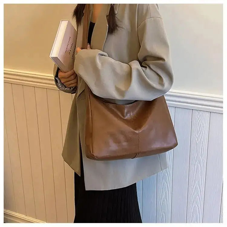 PU Leather Commuter Fashion Vintage Casual Tote Bag Maillard FASHION FREANZY