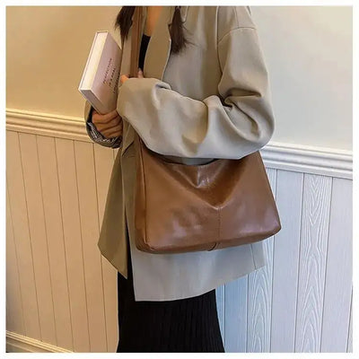 PU Leather Commuter Fashion Vintage Casual Tote Bag Maillard FASHION FREANZY