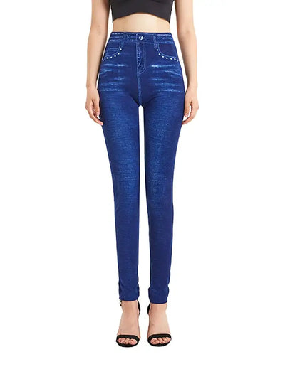 CUHAKCI Solid Color Fake Jeans Ladies Plus Size Jeggings Soft False Denim Yoga Long Pants Women Stretchy Trouser Dropship S-3XL FASHION FREANZY