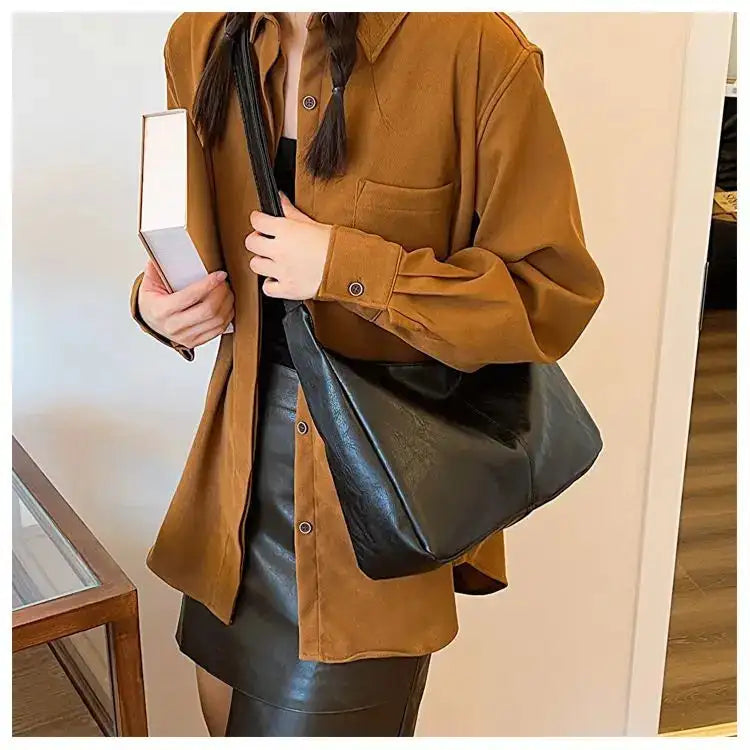 PU Leather Commuter Fashion Vintage Casual Tote Bag Maillard FASHION FREANZY