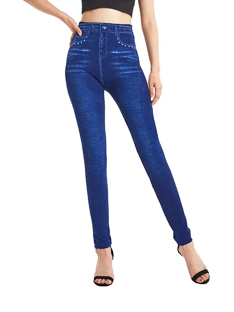 CUHAKCI Solid Color Fake Jeans Ladies Plus Size Jeggings Soft False Denim Yoga Long Pants Women Stretchy Trouser Dropship S-3XL FASHION FREANZY