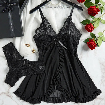 Tulle Suspenders Exquisite Women's Lencerias Lace V-Neck Underwear