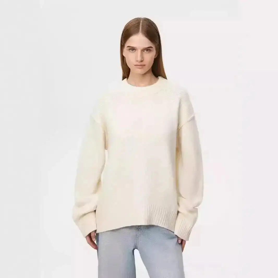 Fashion Loose Knitted Pullover Women‘s Autumn Winter Casual Solid Color O-neck Basic Thick Warm Oversized Knitted Sweater Female FASHION FREANZY