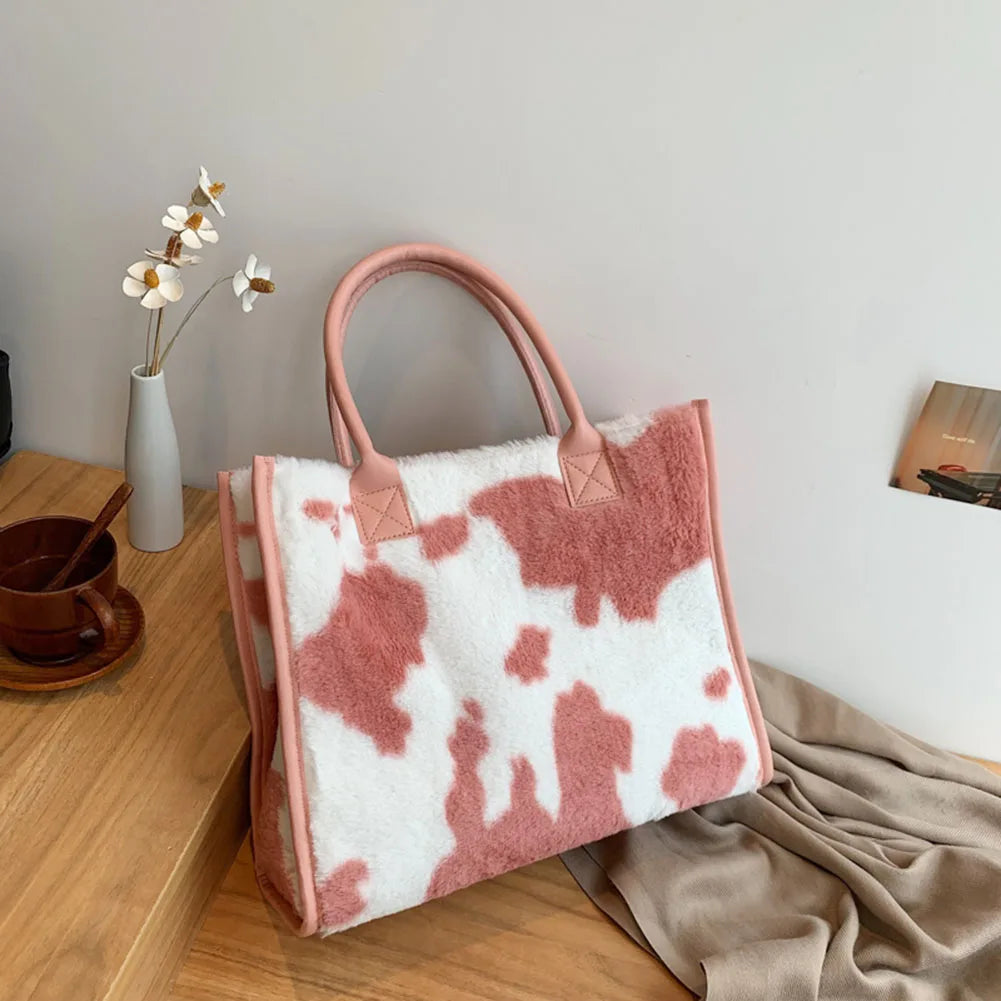 Top-Handle Bags Retro Cow Leopard Print PU Leather Plush