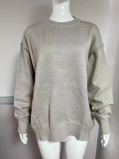 Fashion Loose Knitted Pullover Women‘s Autumn Winter Casual Solid Color O-neck Basic Thick Warm Oversized Knitted Sweater Female FASHION FREANZY