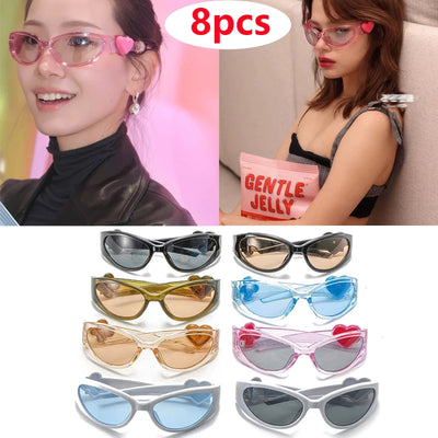 8pcs Brand Sunglasses Women Men Oversized Y2K Trendy Wrap
