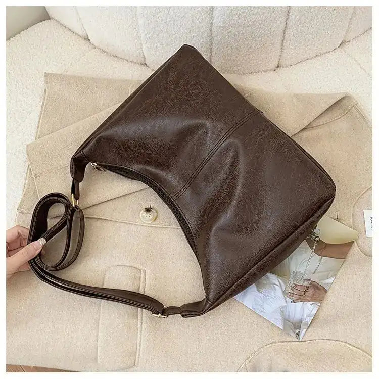 PU Leather Commuter Fashion Vintage Casual Tote Bag Maillard FASHION FREANZY