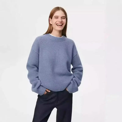 Fashion Loose Knitted Pullover Women‘s Autumn Winter Casual Solid Color O-neck Basic Thick Warm Oversized Knitted Sweater Female FASHION FREANZY