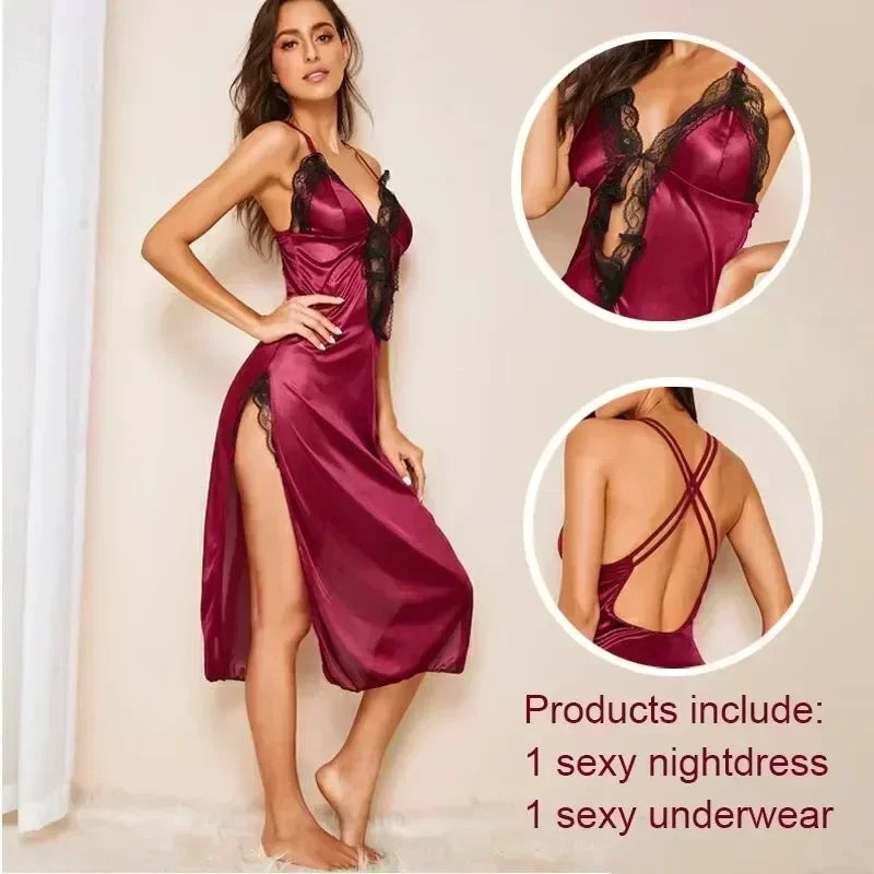 The New Nightgown Female Summer Ice Silk Sexy