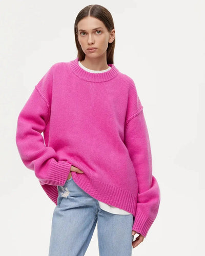 Fashion Loose Knitted Pullover Women‘s Autumn Winter Casual Solid Color O-neck Basic Thick Warm Oversized Knitted Sweater Female FASHION FREANZY