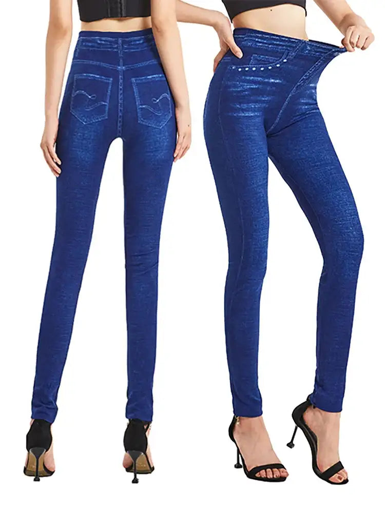 CUHAKCI Solid Color Fake Jeans Ladies Plus Size Jeggings Soft False Denim Yoga Long Pants Women Stretchy Trouser Dropship S-3XL FASHION FREANZY