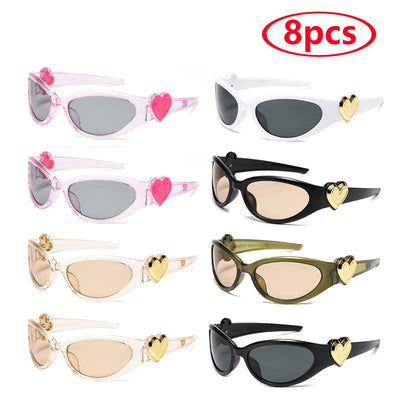 8pcs Brand Sunglasses Women Men Oversized Y2K Trendy Wrap
