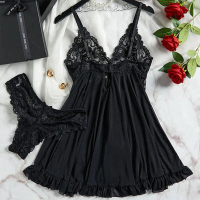 Tulle Suspenders Exquisite Women's Lencerias Lace V-Neck Underwear