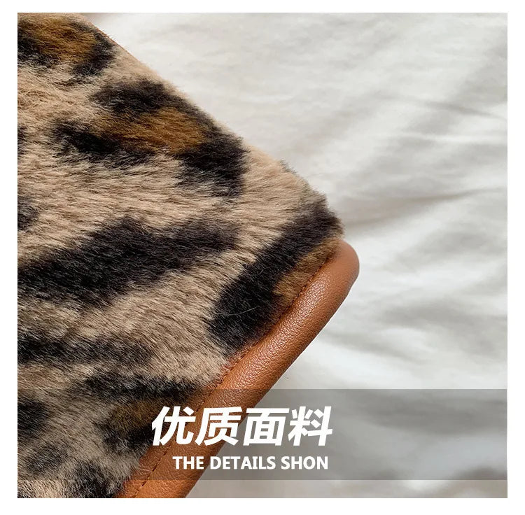 Top-Handle Bags Retro Cow Leopard Print PU Leather Plush