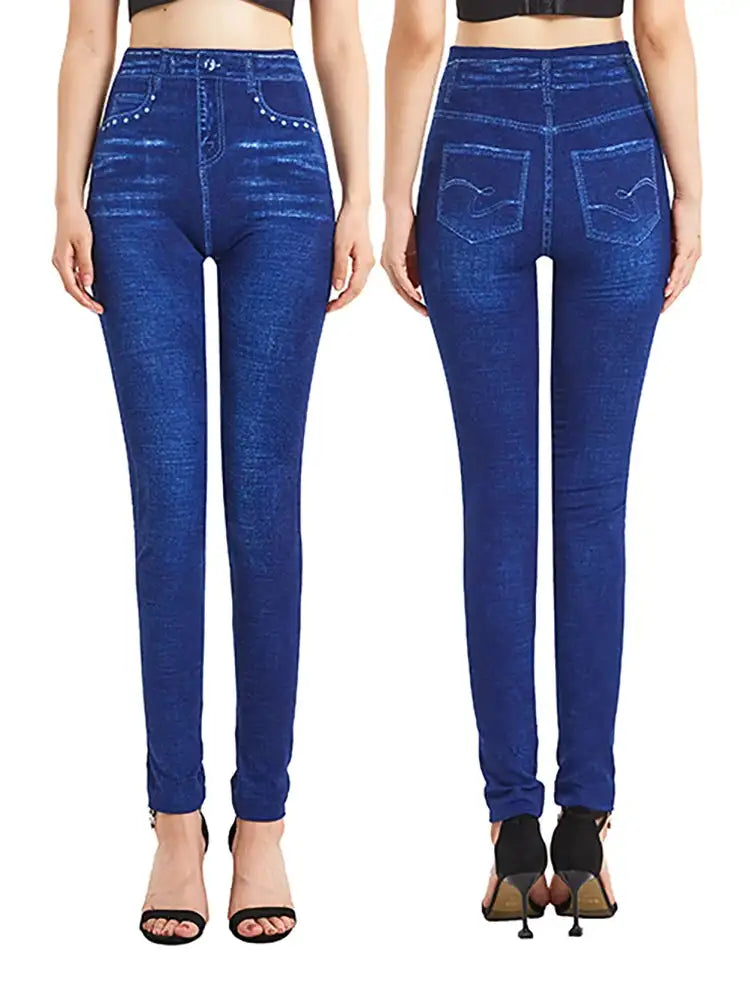 CUHAKCI Solid Color Fake Jeans Ladies Plus Size Jeggings Soft False Denim Yoga Long Pants Women Stretchy Trouser Dropship S-3XL FASHION FREANZY