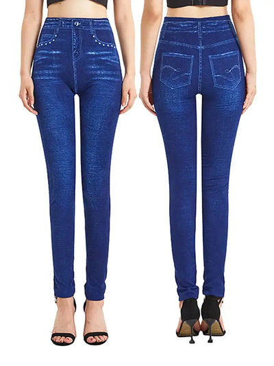 CUHAKCI Solid Color Fake Jeans Ladies Plus Size Jeggings Soft False Denim Yoga Long Pants Women Stretchy Trouser Dropship S-3XL FASHION FREANZY