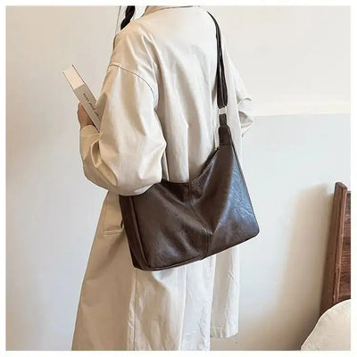 PU Leather Commuter Fashion Vintage Casual Tote Bag Maillard FASHION FREANZY