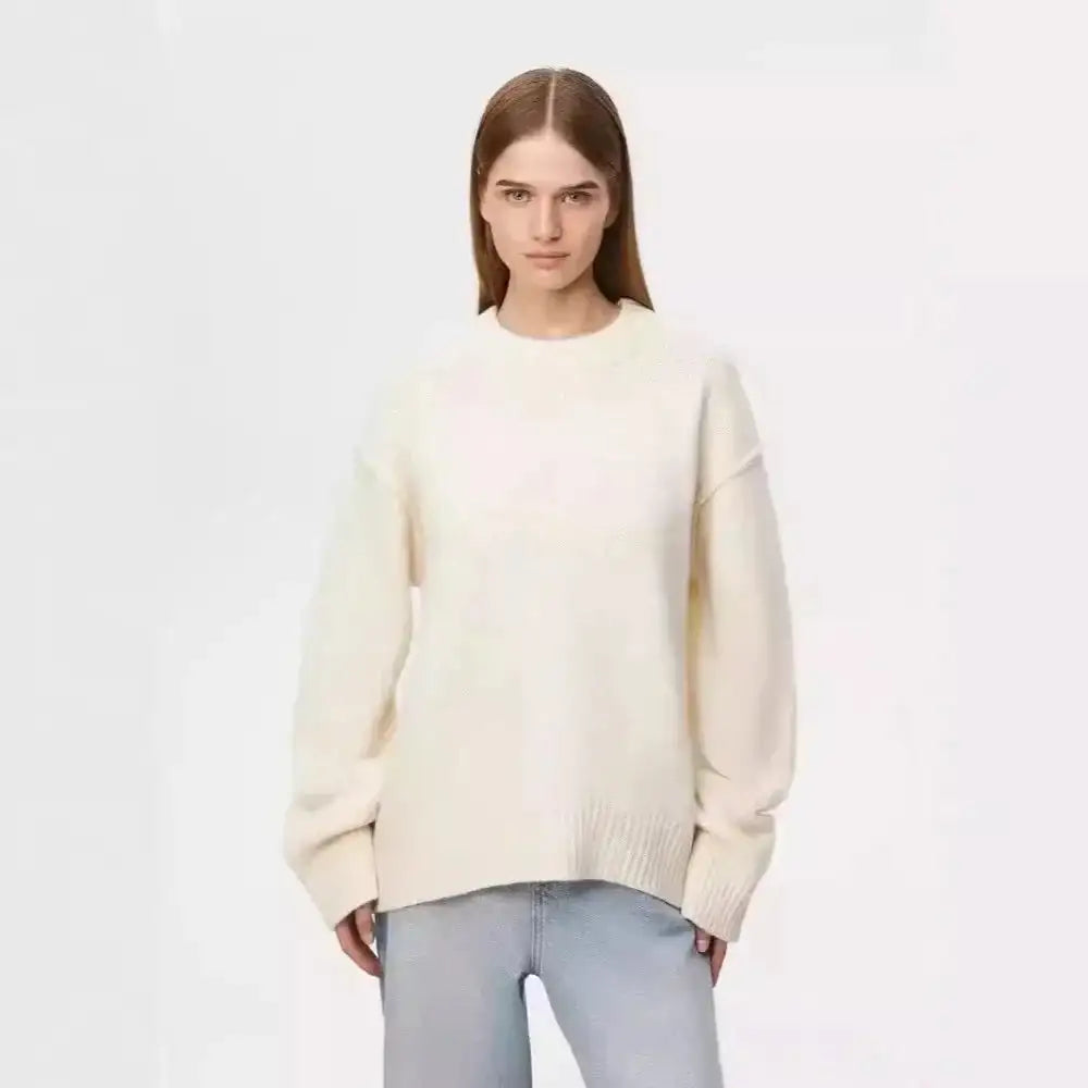 Fashion Loose Knitted Pullover Women‘s Autumn Winter Casual Solid Color O-neck Basic Thick Warm Oversized Knitted Sweater Female FASHION FREANZY