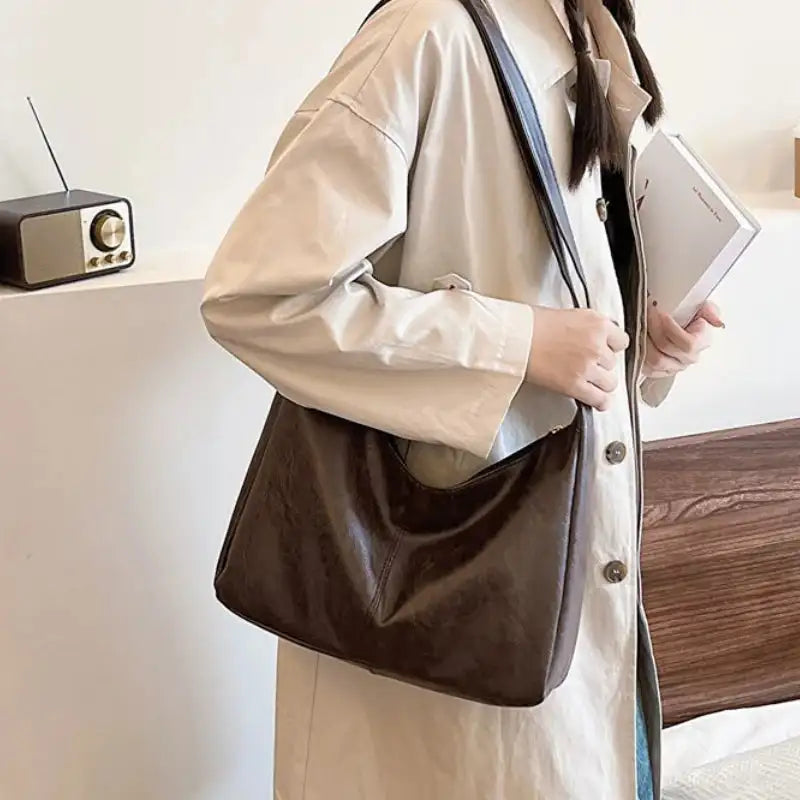 PU Leather Commuter Fashion Vintage Casual Tote Bag Maillard FASHION FREANZY