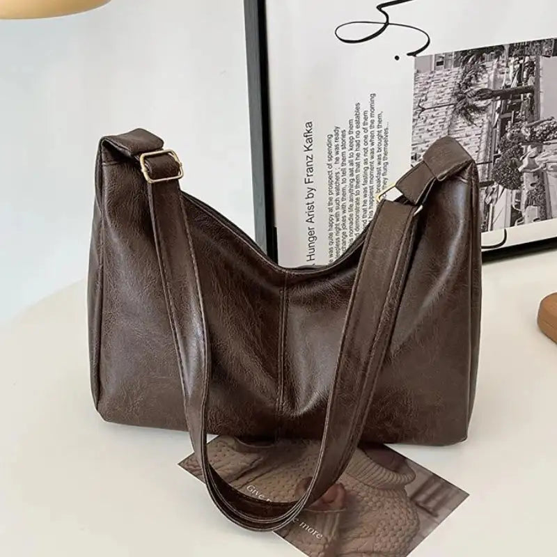 PU Leather Commuter Fashion Vintage Casual Tote Bag Maillard FASHION FREANZY