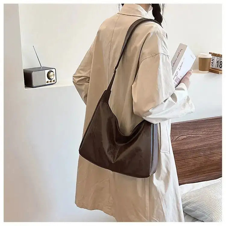 PU Leather Commuter Fashion Vintage Casual Tote Bag Maillard FASHION FREANZY