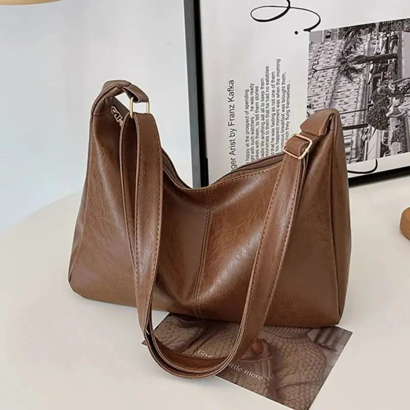 PU Leather Commuter Fashion Vintage Casual Tote Bag Maillard FASHION FREANZY