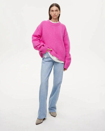 Fashion Loose Knitted Pullover Women‘s Autumn Winter Casual Solid Color O-neck Basic Thick Warm Oversized Knitted Sweater Female FASHION FREANZY