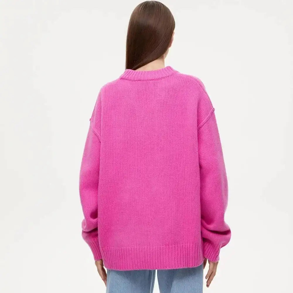 Fashion Loose Knitted Pullover Women‘s Autumn Winter Casual Solid Color O-neck Basic Thick Warm Oversized Knitted Sweater Female FASHION FREANZY