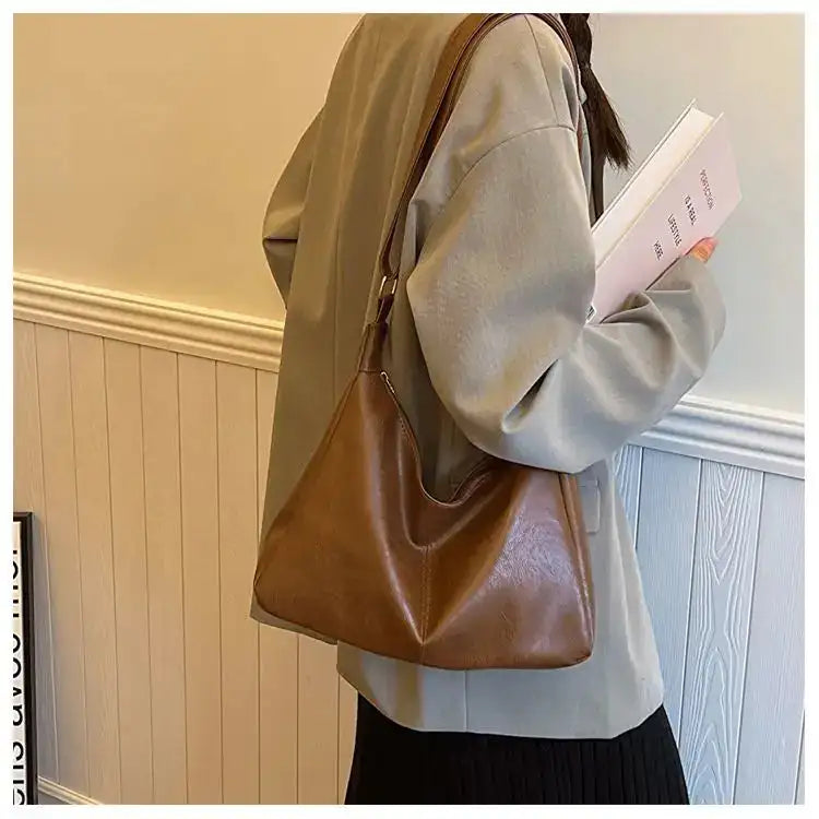 PU Leather Commuter Fashion Vintage Casual Tote Bag Maillard FASHION FREANZY