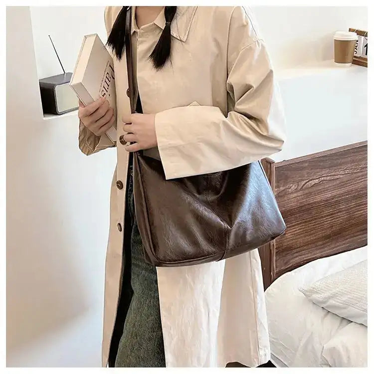 PU Leather Commuter Fashion Vintage Casual Tote Bag Maillard FASHION FREANZY