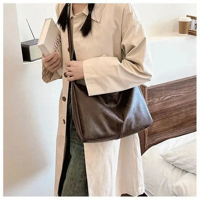 PU Leather Commuter Fashion Vintage Casual Tote Bag Maillard FASHION FREANZY