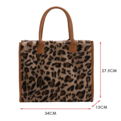 Top-Handle Bags Retro Cow Leopard Print PU Leather Plush