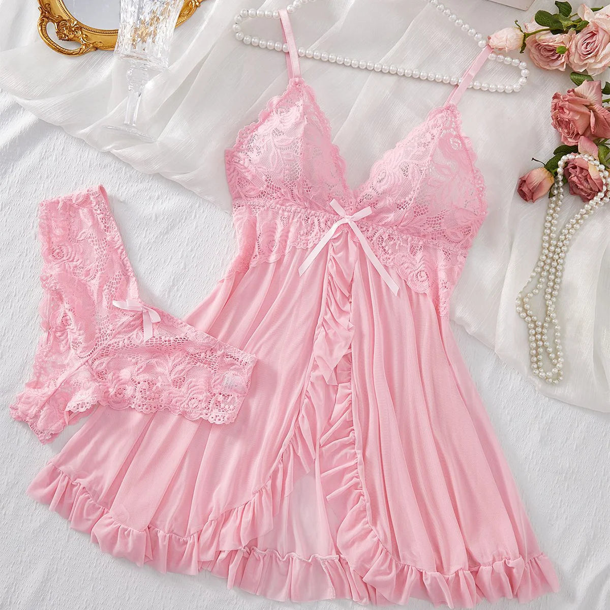 Sexy Lingerie Set Women Erotic Bra Nightdress Sexy Lace Sleepwear